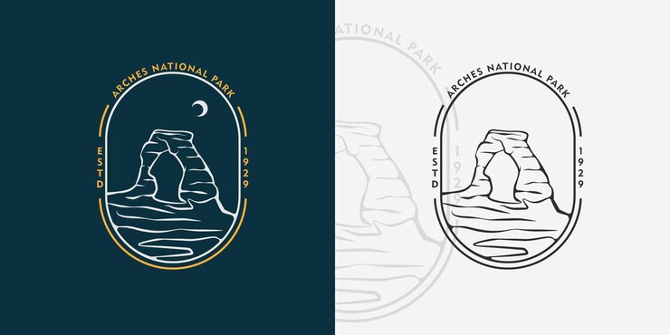 Vector oval badge arches logo line art design vector del parque nacional de los estados unidos