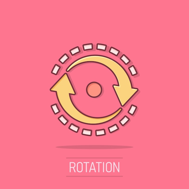 Óvalo con icono de flechas en estilo cómico Consistencia repetir ilustración de dibujos animados vectoriales sobre fondo blanco aislado Efecto de salpicadura de concepto de negocio de rotación de recarga