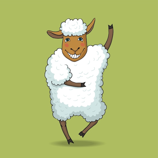 Oveja bailando alegre Personaje de oveja de dibujos animados Ilustración vectorial