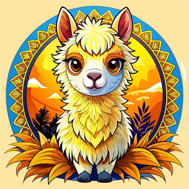 Vector oveja de ilama cordero cabra alpina personaje de dibujos animados dibujado a mano pegatina icono concepto aislado