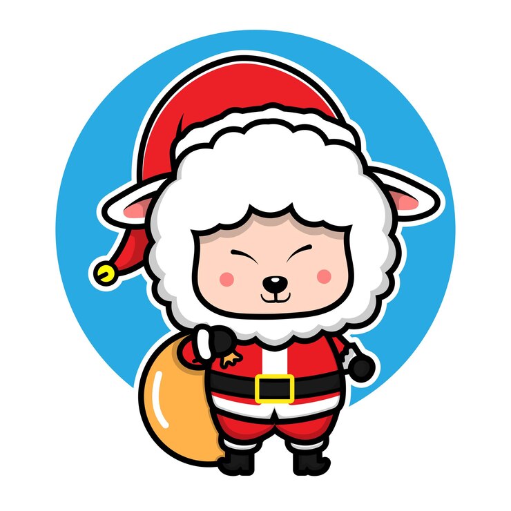 Vector oveja linda con el concepto de navidad animal de personaje de dibujos animados de traje de santa