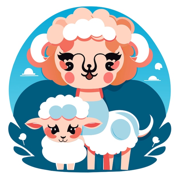 Vector oveja madre con ilustración vectorial de bebé
