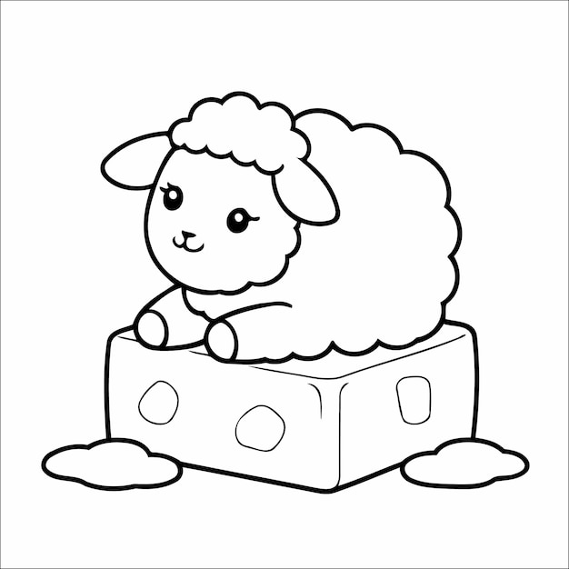 Las ovejas durmiendo en un cubo de hielo Libro de colorear vectorial para niños