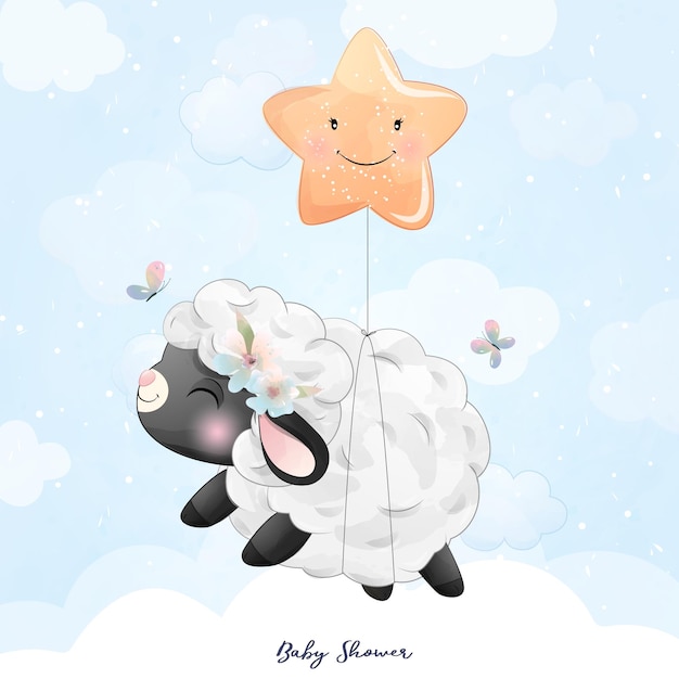 Vector ovejita con ilustración acuarela