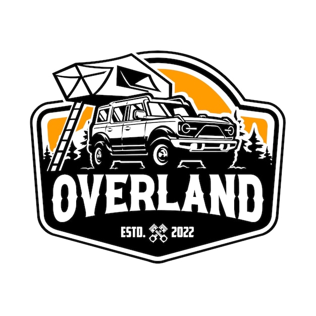 Overland aventura camper camión emblema insignia listo para usar plantilla de logotipo conjunto vector