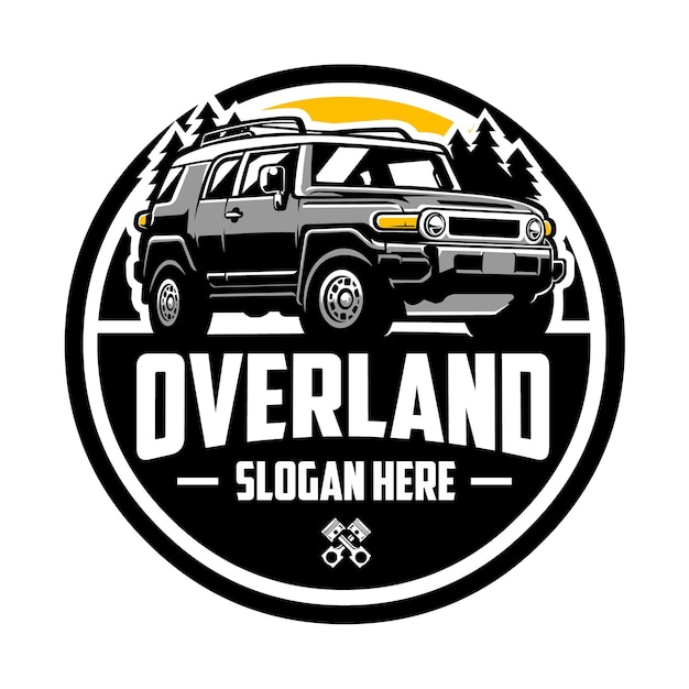 Overland SUV aventura vehículo círculo emblema logo vector ilustración