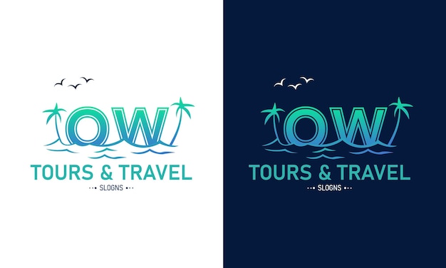 OW WO con diseño de logotipo de viajes creativos Inicial de viajes de verano Icon Vector de logotipo