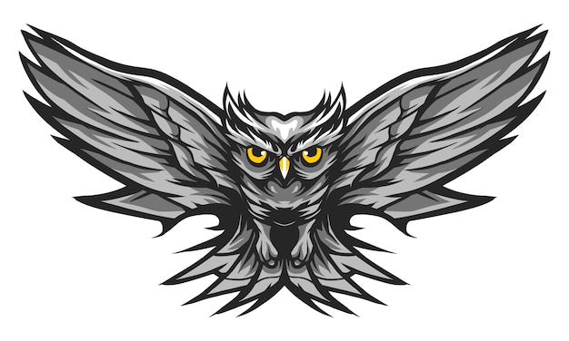 Owl fly monocromo color ilustración vectorial aislado en blanco