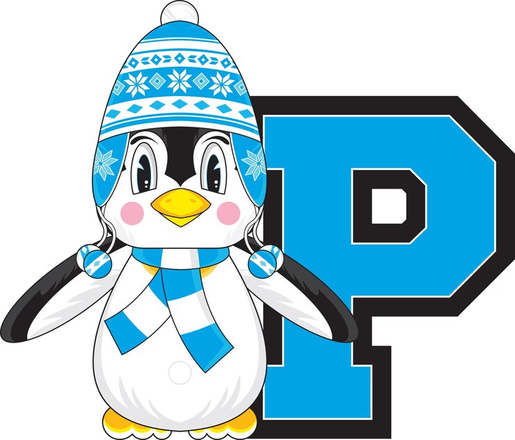 Vector p es para penguin en wooly hat alfabeto aprendizaje ilustración educativa
