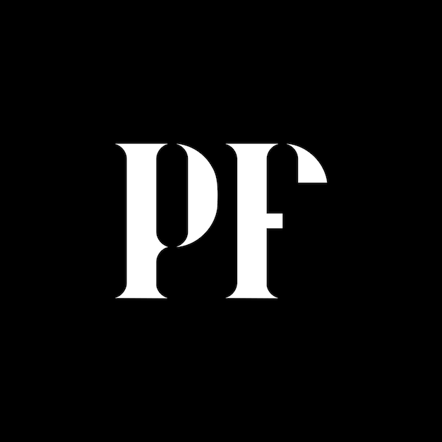 P F diseño de la letra del logotipo Letra inicial PF monograma en mayúsculas Logotipo de color blanco Logotipo PF P F diseño PF P F