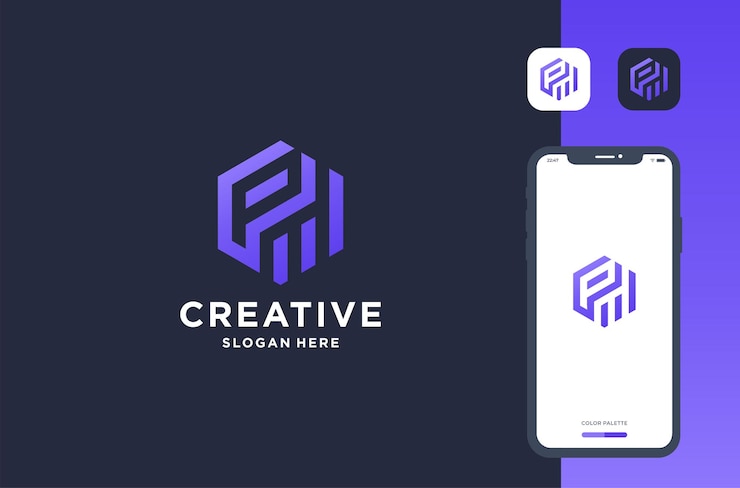 Vector p hexágono con visión diseño de logotipo inspiración de marca de negocio