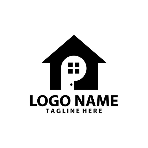 P inicial dentro de la propiedad de la casa vector de diseño de logotipo simple
