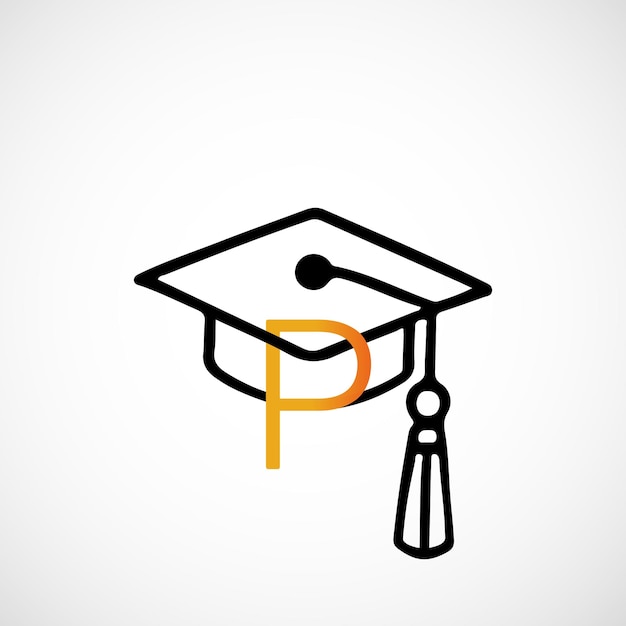 P letra inicial de graduación gorra logotipo de la línea de la academia de educación