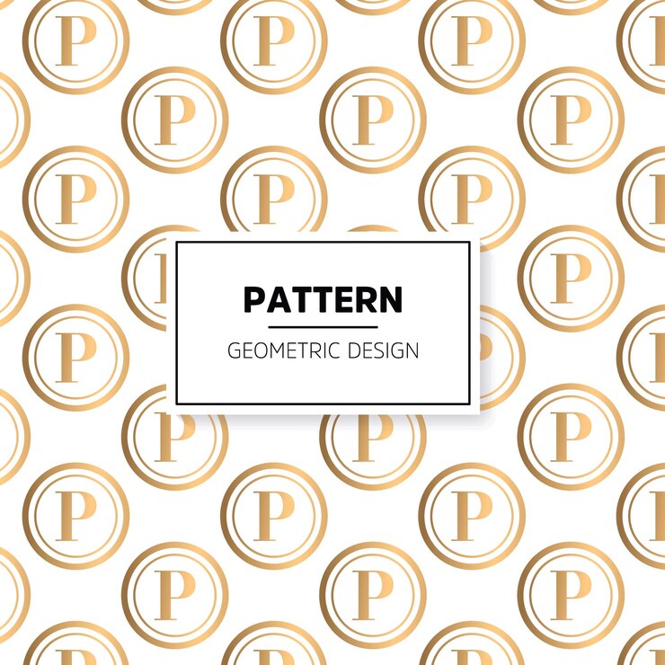 Vector p patrón de letra con contorno de círculo color dorado estilo de lujo diseño de patrón textil moda texto