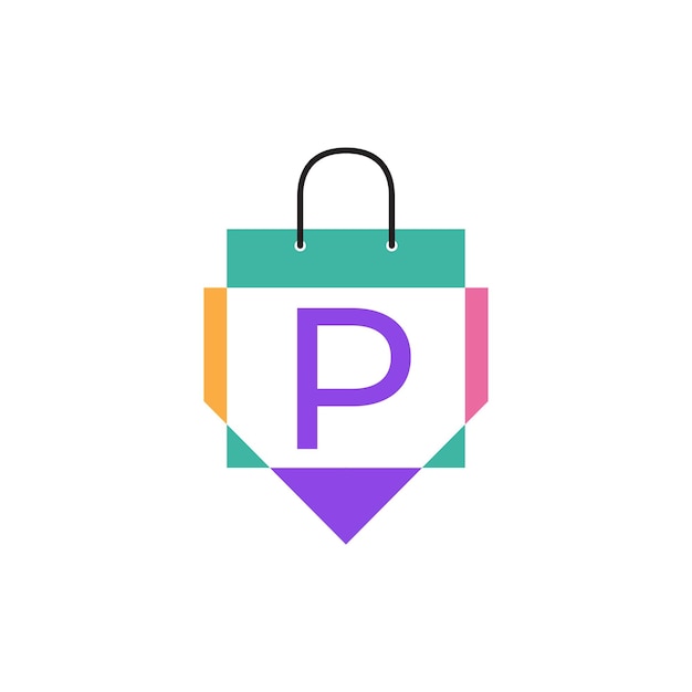 p tienda de cartas mercado aplicación de negocio digital marca de la compañía diseño de logotipo vector gráfico