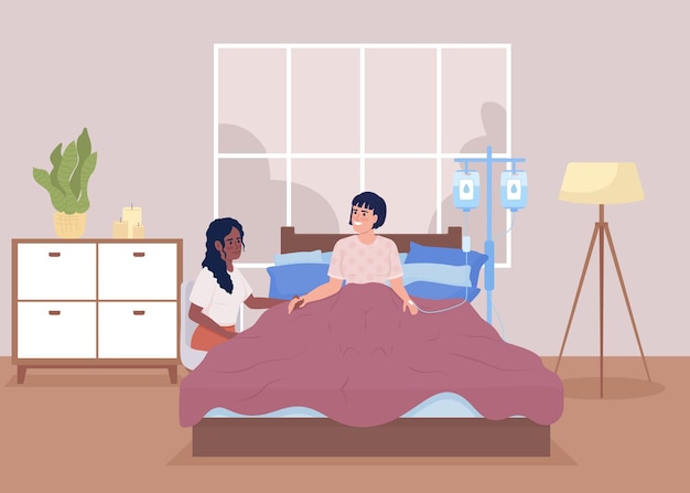 Paciente con contador de gotas en casa ilustración de vector de color plano