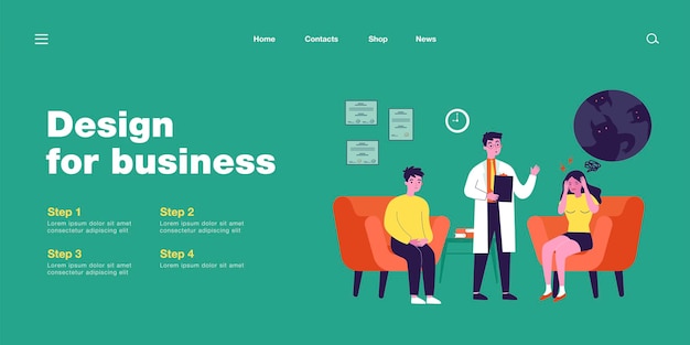 Paciente con esquizofrenia en la oficina del psiquiatra. Mujer con trastorno mental, ilustración de vector plano profesional médico confundido. Salud mental, concepto de psicología para banner, diseño de sitios web