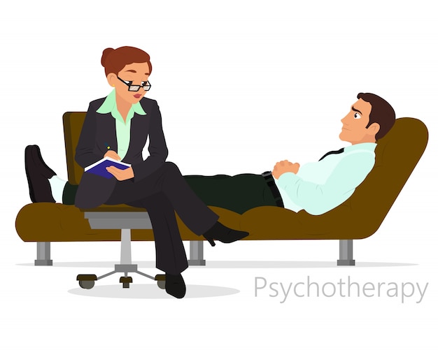 Paciente hablando con psicólogo. Asesoramiento psicoterapéutico.