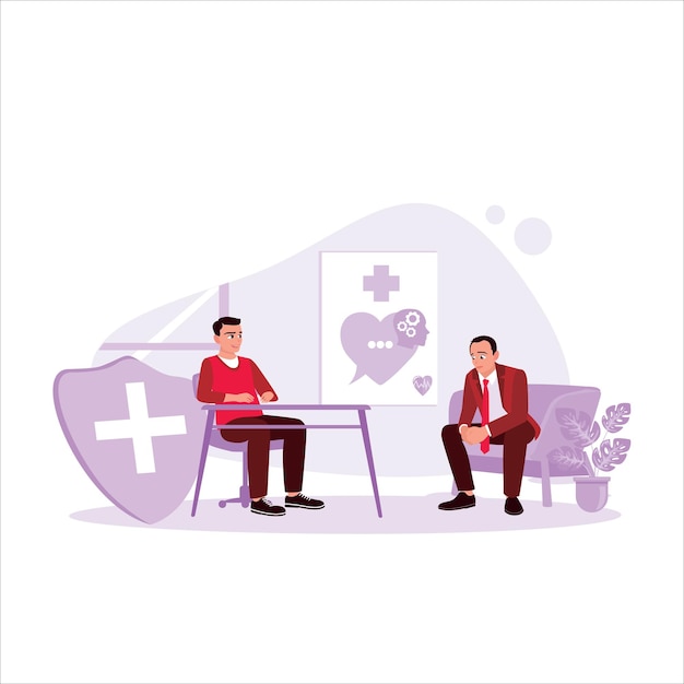 Un paciente masculino consulta a un médico o psiquiatra sobre su salud en una clínica de salud Salud mental
