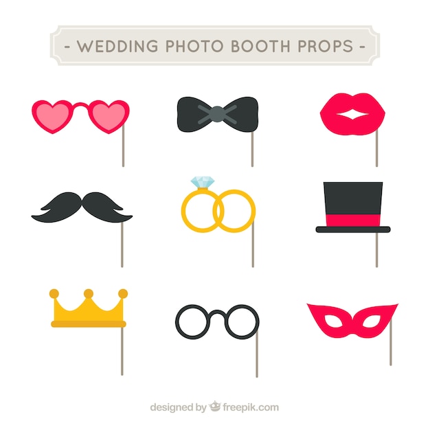 Vector pack de accesorios de fiesta de boda en diseño plano