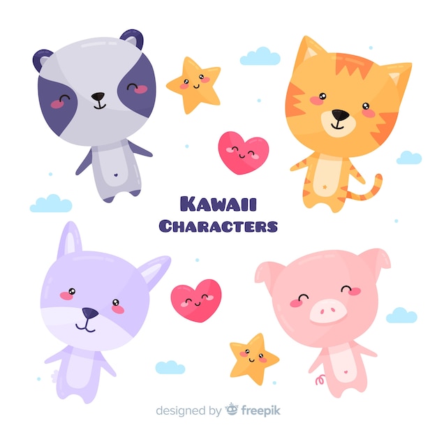 Pack animales kawai dibujados a mano