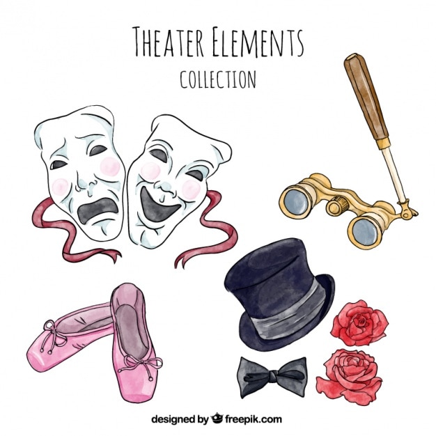 Pack de artículos de teatro en estilo de acuarela