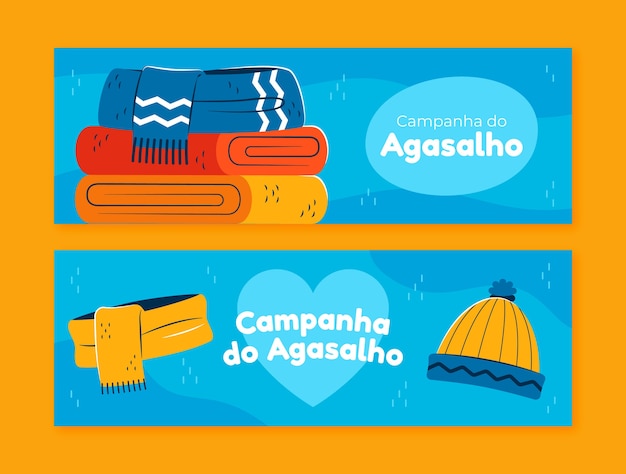 Vector pack de banners horizontales de campanha do agasalho plana