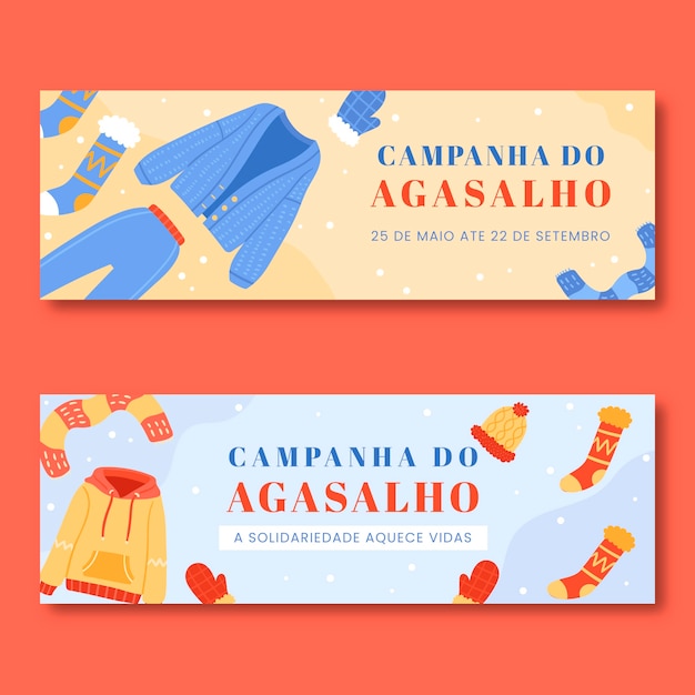 Pack de banners horizontales de campanha do agasalho plana