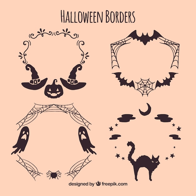 Pack de bordes de halloween dibujados a mano