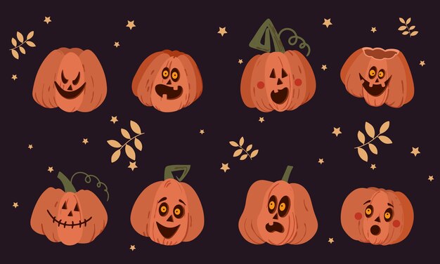 Pack calabazas de halloween en ilustración de fondo oscuro | Vector Premium Pack calabazas de halloween en ilustración de fondo oscuro | Vector Premium