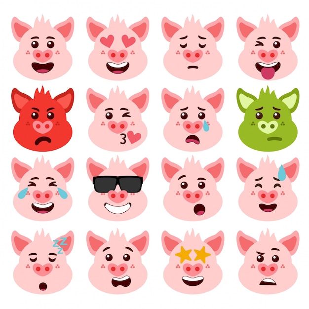 Pack de caras de emociones de cerdo