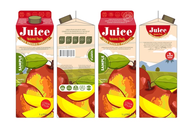 Pack de cartón de zumos de frutas ecológicos saludables
