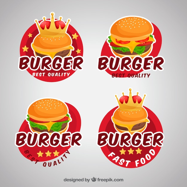 Vector pack de colores de logos con hamburguesas sabrosas