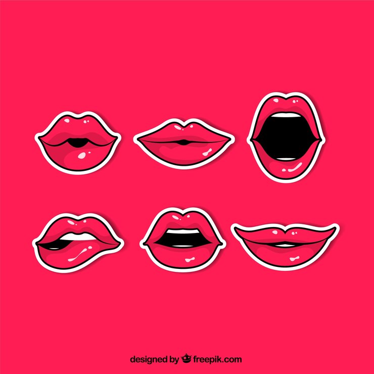 Vector pack de cómic con pegatinas de labios rojos