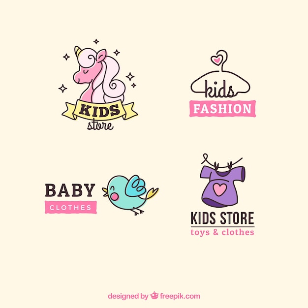 Vector pack de cuatro bonitos logos infantiles