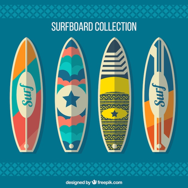 Pack de cuatro tablas de surf en estilo plano