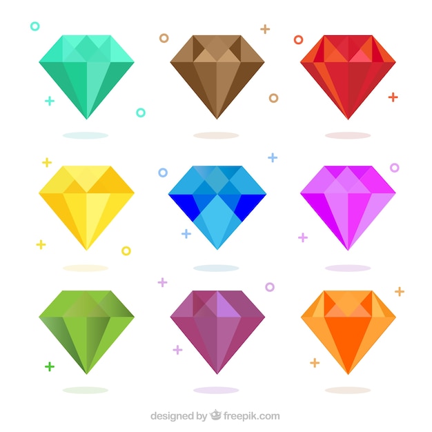 Pack de diamantes de colores en diseño plano