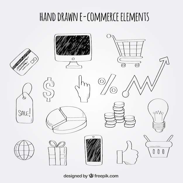 Vector pack dibujado a mano de elementos de comercio online