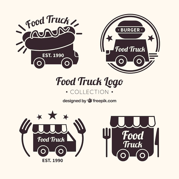 Pack divertido de logos de food truck con estilo elegante