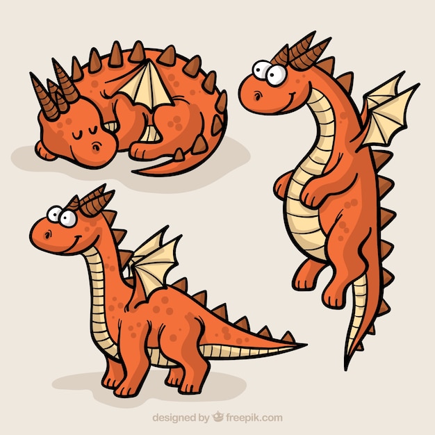 Vector pack divertido de personajes de dragones a mano