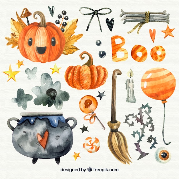 Vector pack de elementos de acuarela de halloween