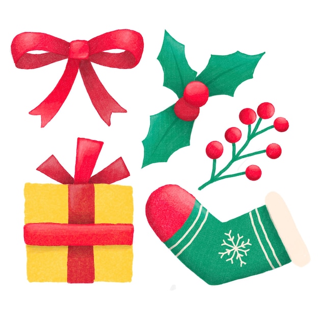 Pack de elementos de acuarela navideños