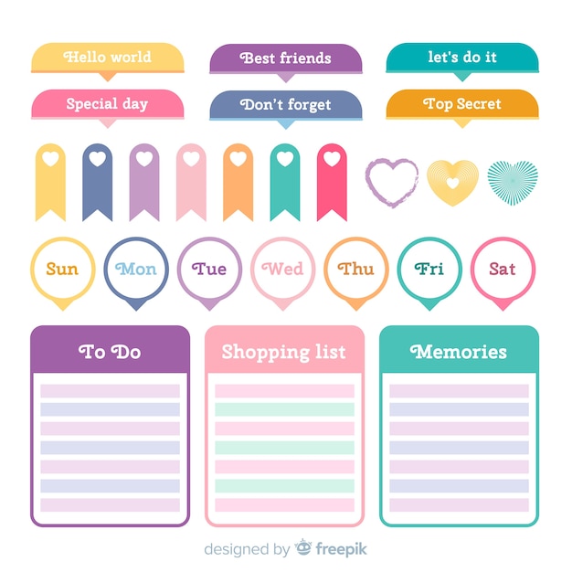 Pack de elementos de planificación hermosos