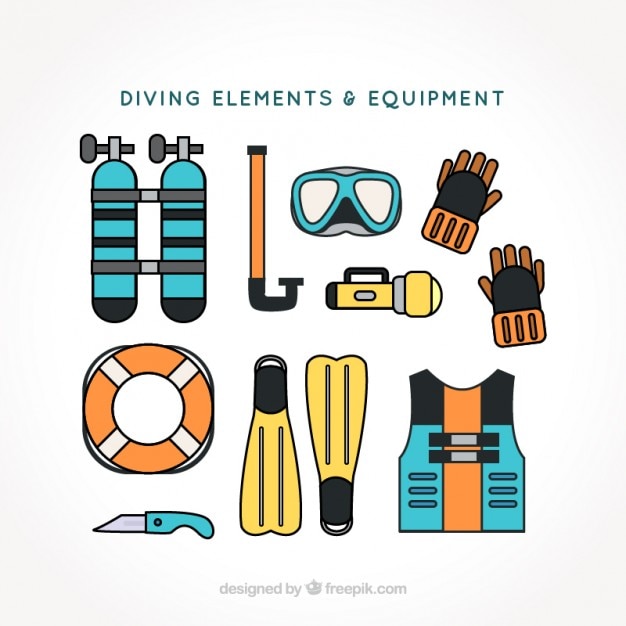 Pack de elementos de submarinismo en diseño plano