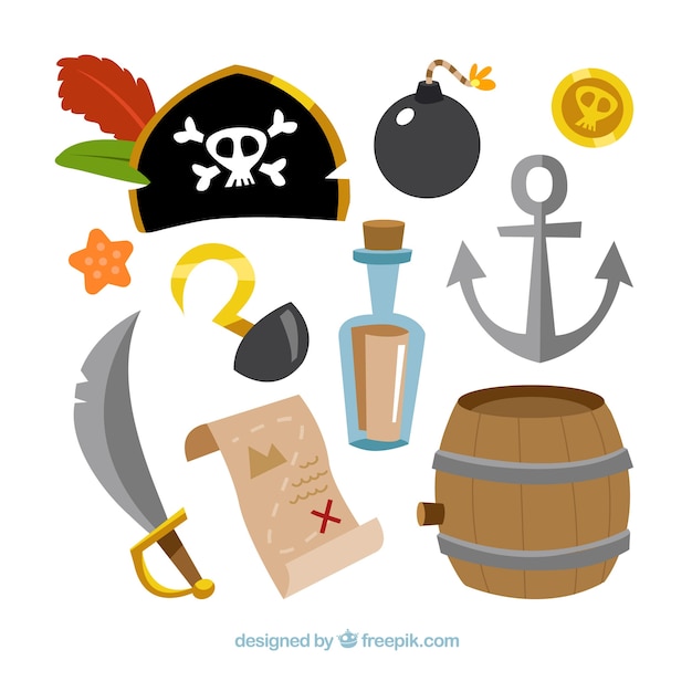 Vector pack de elementos tradicionales de piratas