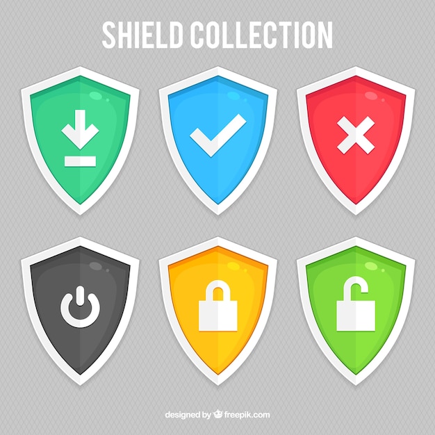 Pack de escudos de colores con iconos