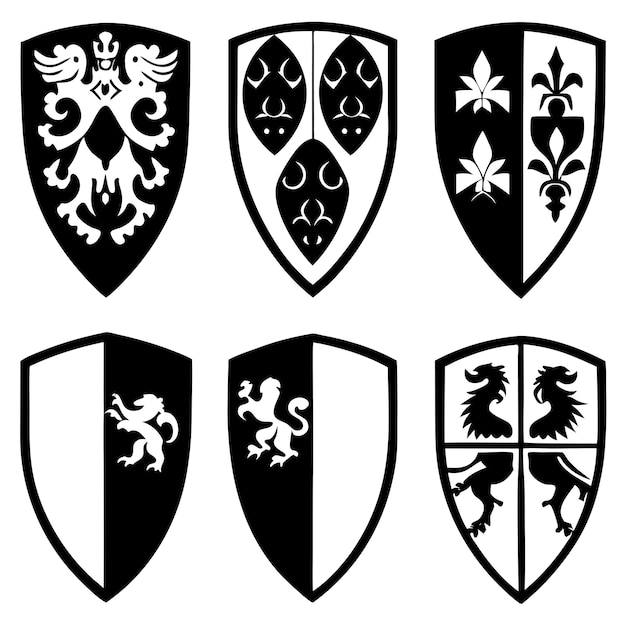 Pack de escudos heráldicos en diseño plano