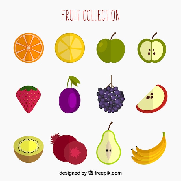 Pack de frutas de colores en diseño plano