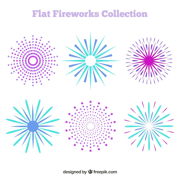 Vector pack de fuegos artificiales en diseño plano