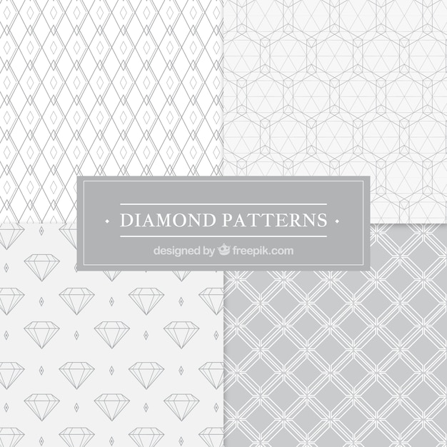 Pack geométrico de cuatro patrones de diamantes grises